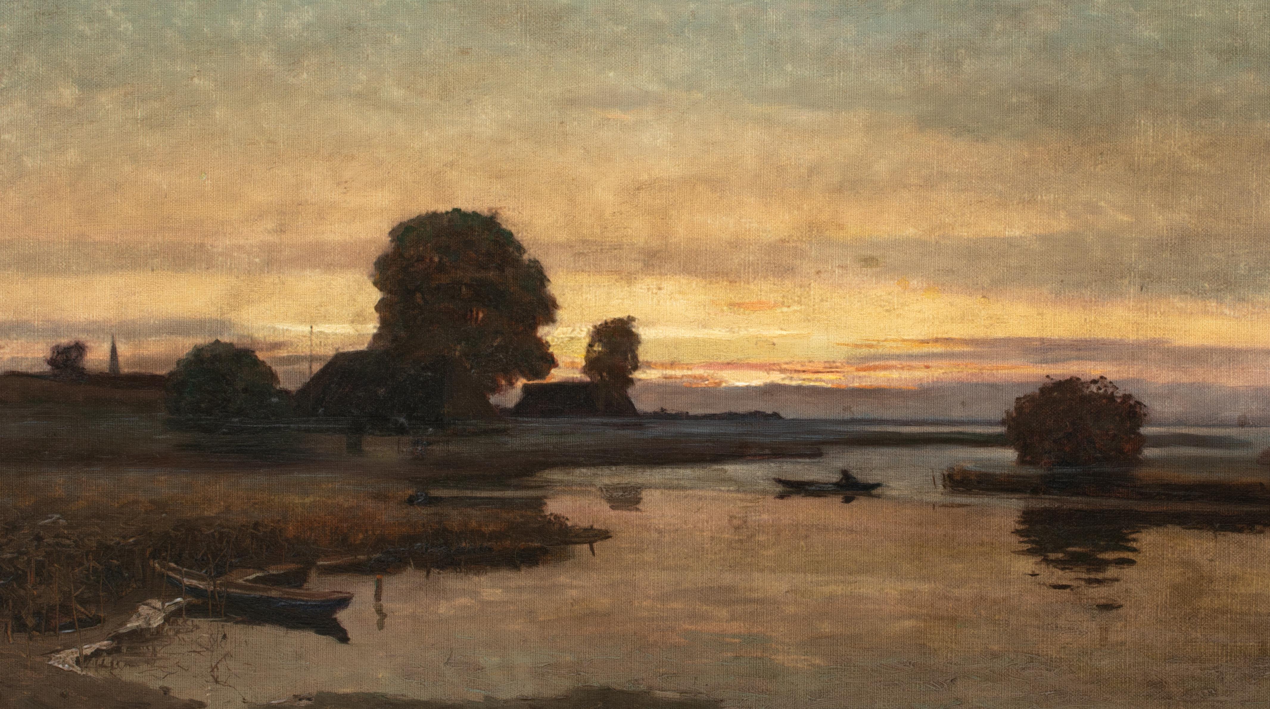Paesaggio fluviale impressionista al tramonto, Berlino, XIX secolo  di Hans Licht 2