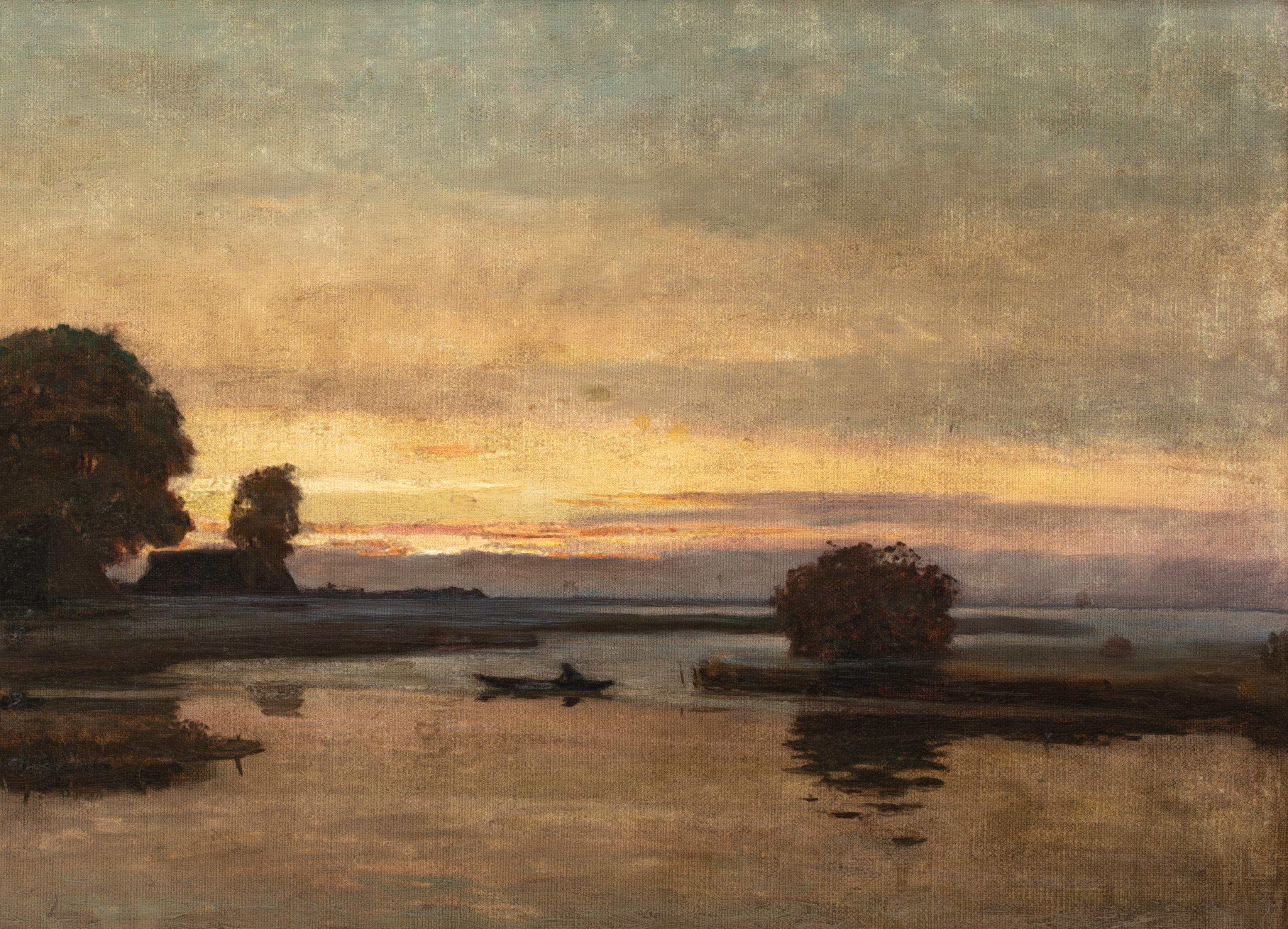 Paesaggio fluviale impressionista al tramonto, Berlino, XIX secolo  di Hans Licht 3