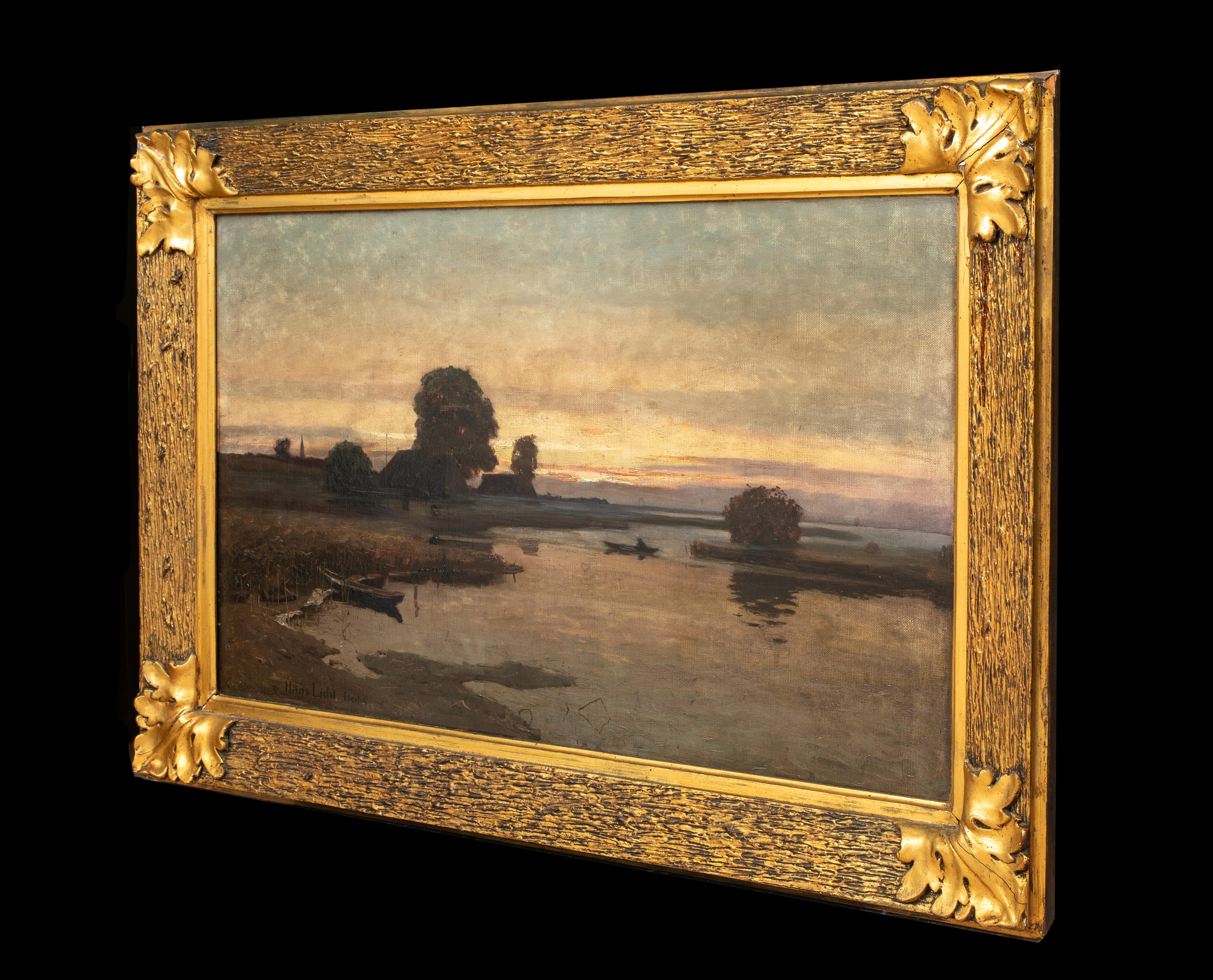 Paesaggio fluviale impressionista al tramonto, Berlino, XIX secolo  di Hans Licht 5