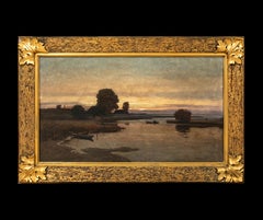 Paesaggio fluviale impressionista al tramonto, Berlino, XIX secolo  di Hans Licht