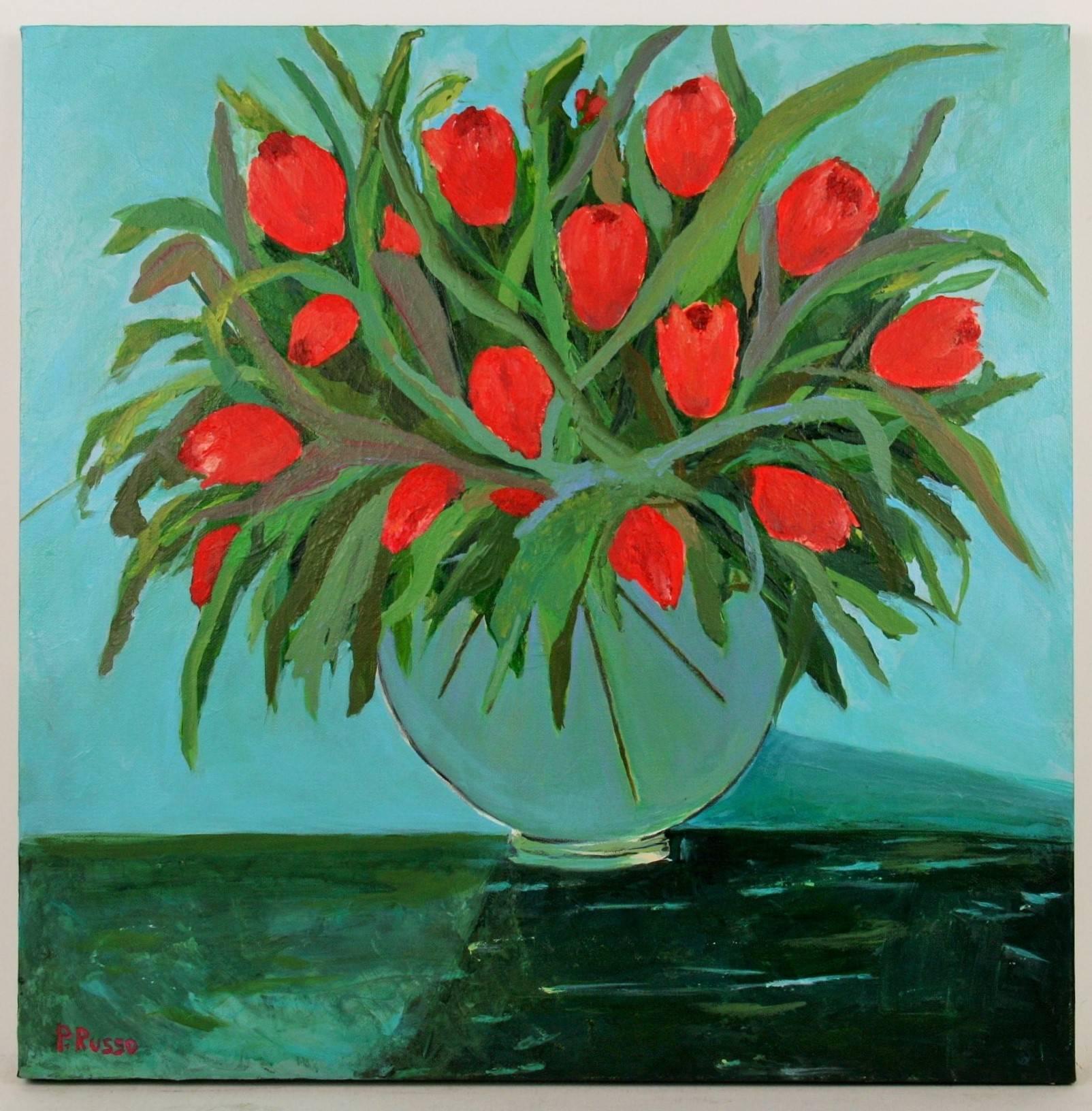 Unknown Still-Life Painting - Impressionist Tulips Floral  Painting by P.Russo