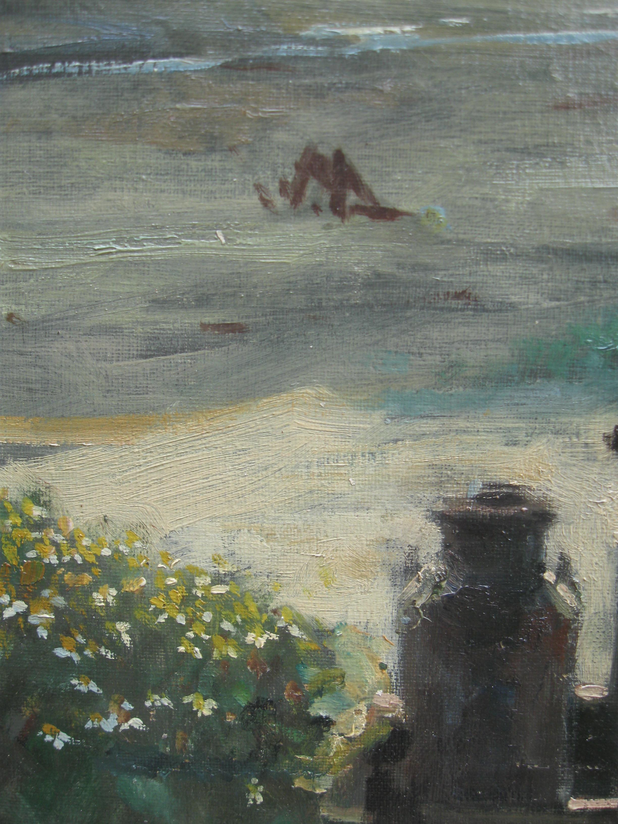 Impressionist: 'Young Friends by the Beach watching Fishermen' oil circa 1950's For Sale 2