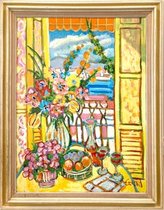 "Impressionistic Floral Still Life" Mid Century Oil Painting on Canvas Framed