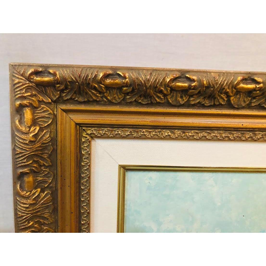 Escena lacustre impresionista Pintura al óleo sobre lienzo firmada por el artista, enmarcada 3