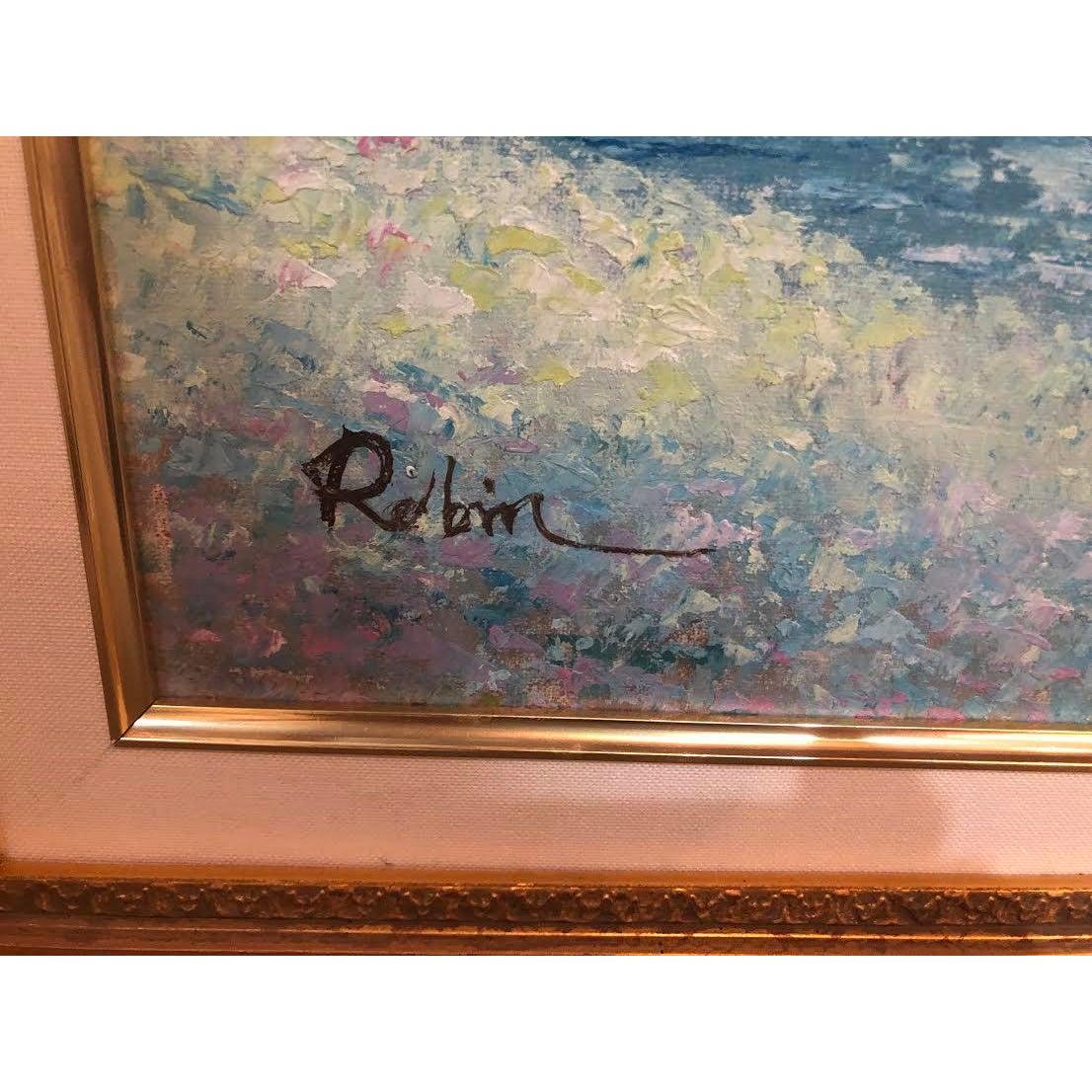 Escena lacustre impresionista Pintura al óleo sobre lienzo firmada por el artista, enmarcada 4