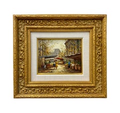 Impressionistic Oil on Canvas Painting of an Outdoor Market in the City, Signed 