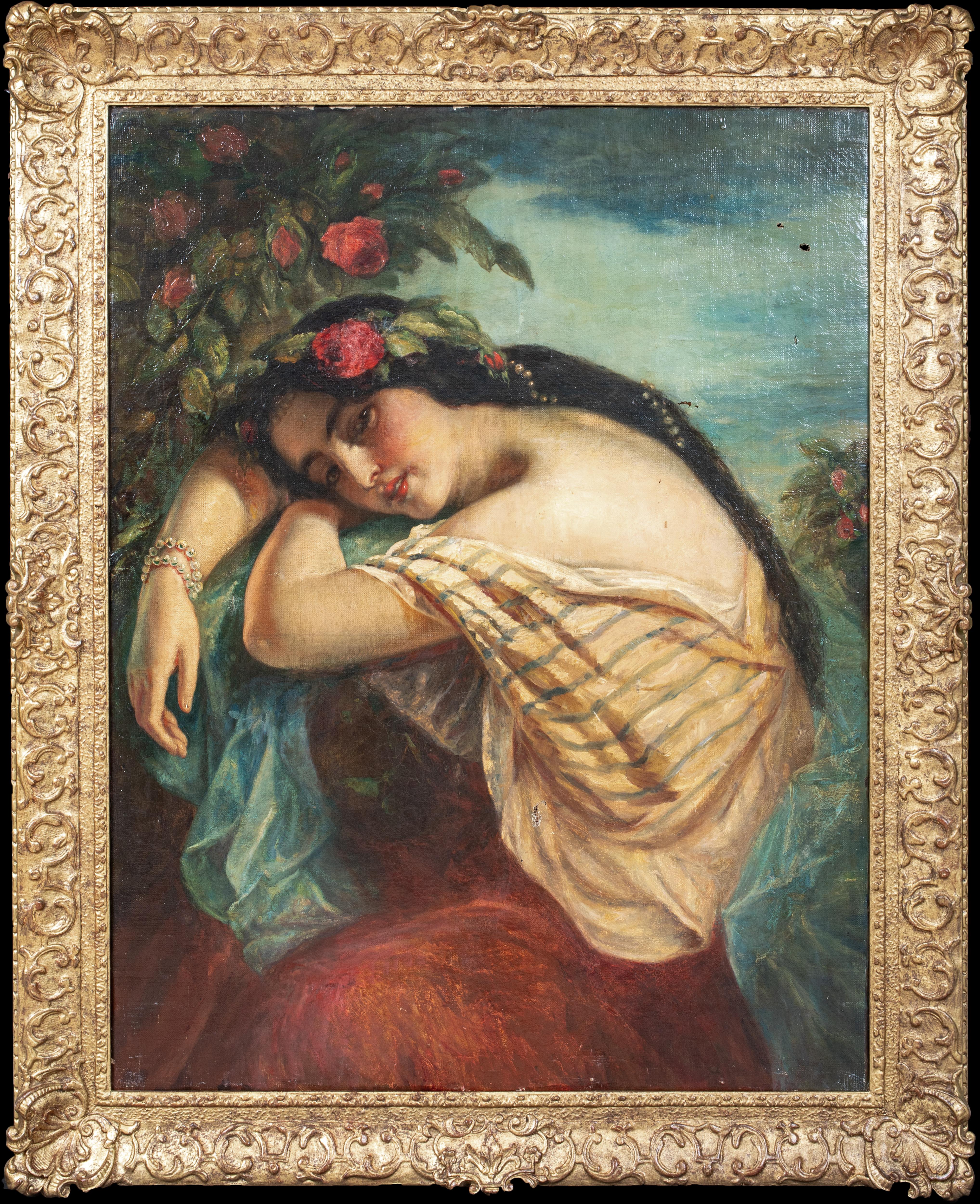 Unknown Portrait Painting - In Reflection, 19th Century   English Romantic School  Pre-Raphaelite