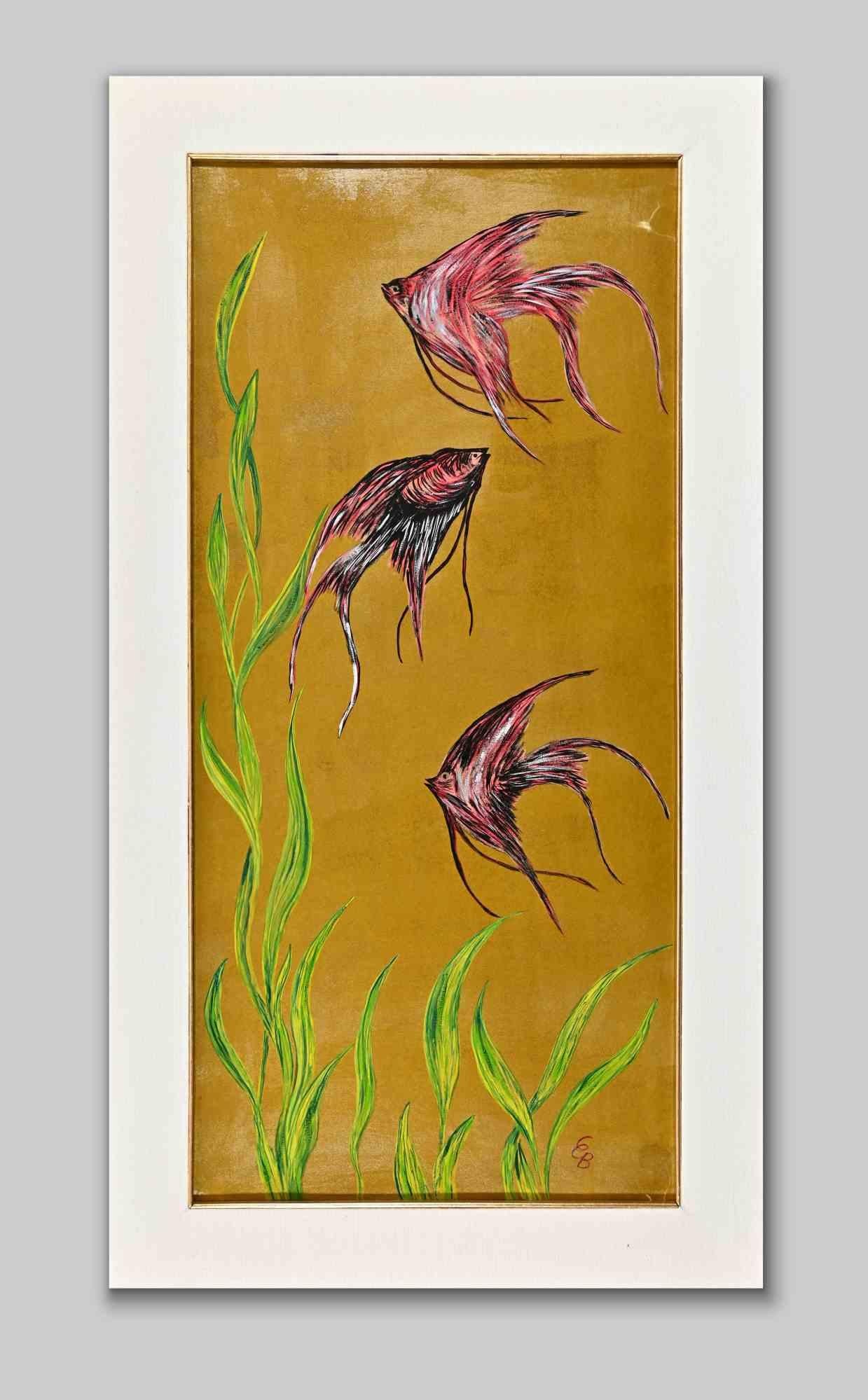 Unknown Animal Painting - In the Fish Tank - Oil Painting - 1970s