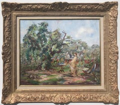 In the Garden, French school impressionist, original oil on canvas, figurative