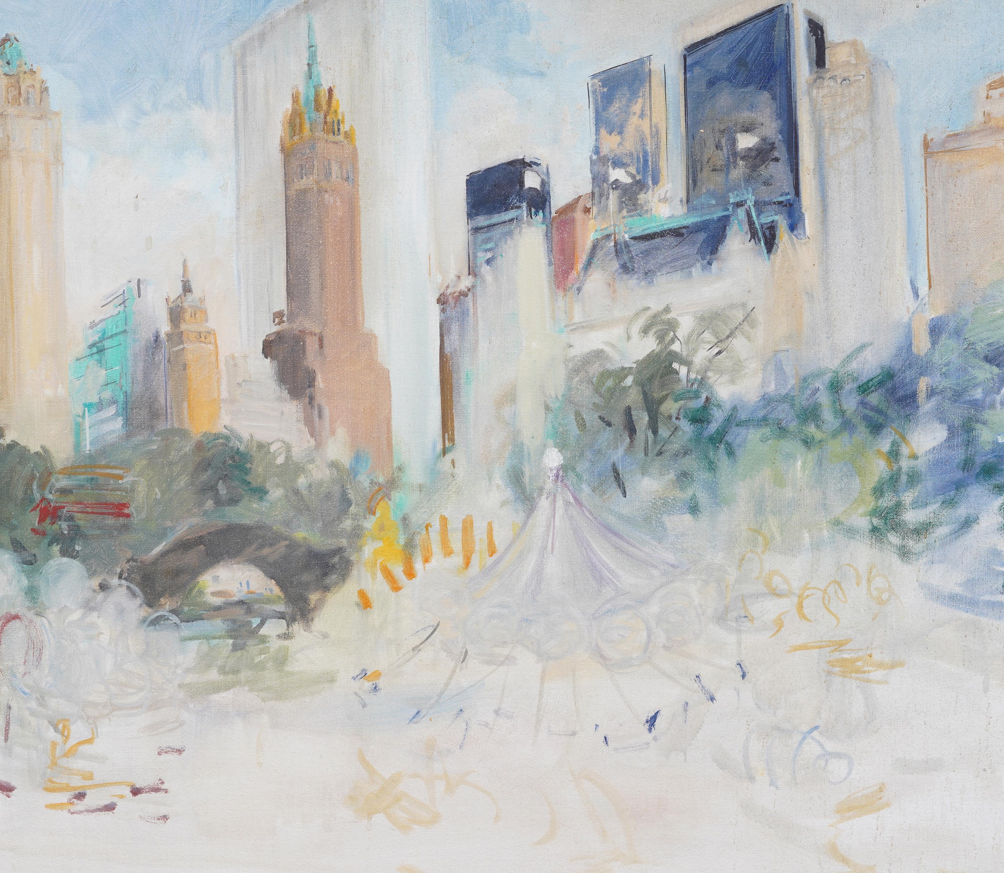Incredible American Modernist New York City Central Park Plaza View Oil Painting For Sale 3