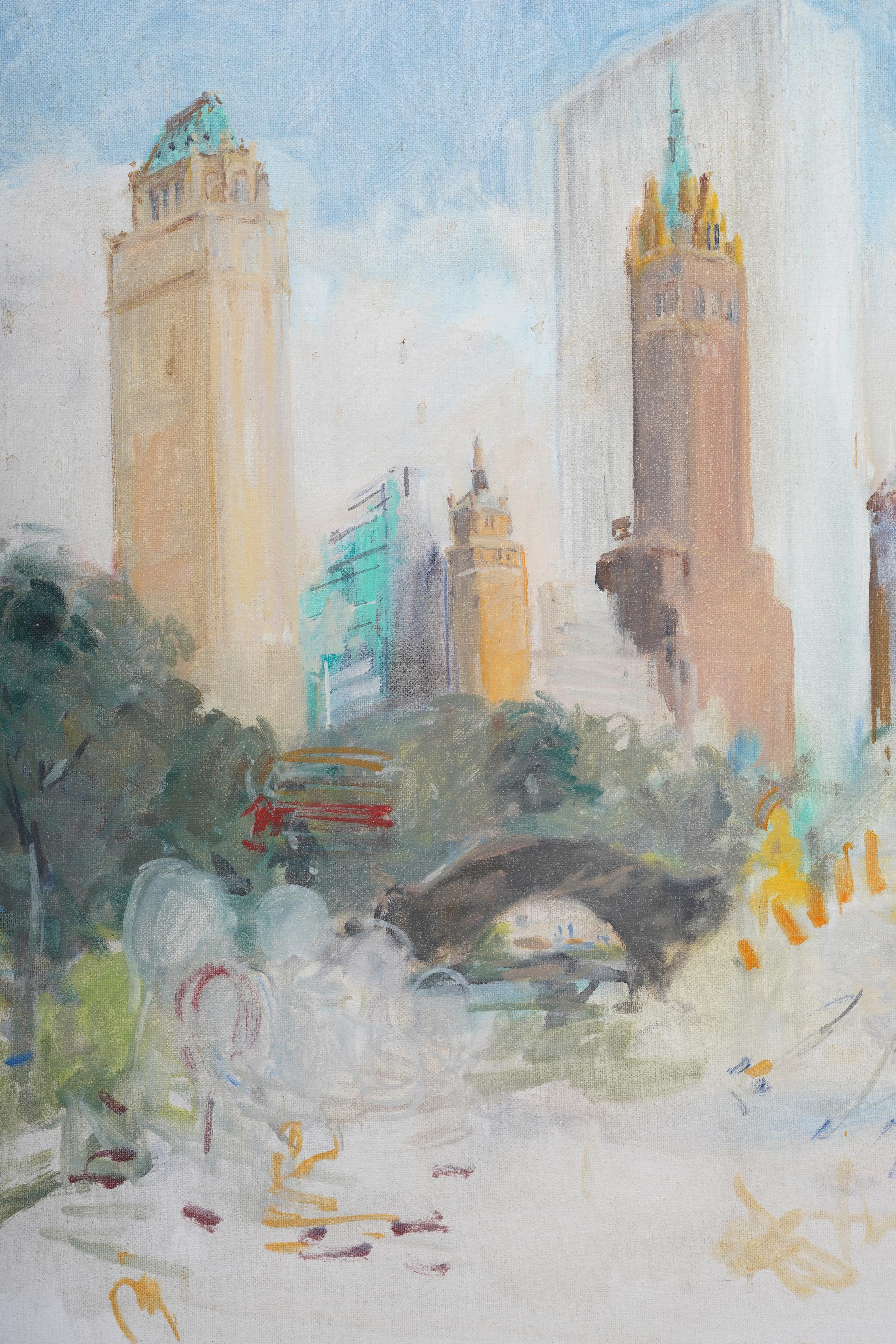 Incredible American Modernist New York City Central Park Plaza View Oil Painting For Sale 6