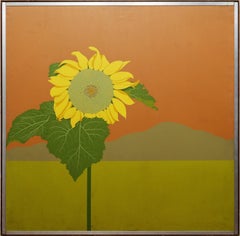 Incredible Large Modernist Sunflower Portrait Framed Still Life Oil Painting