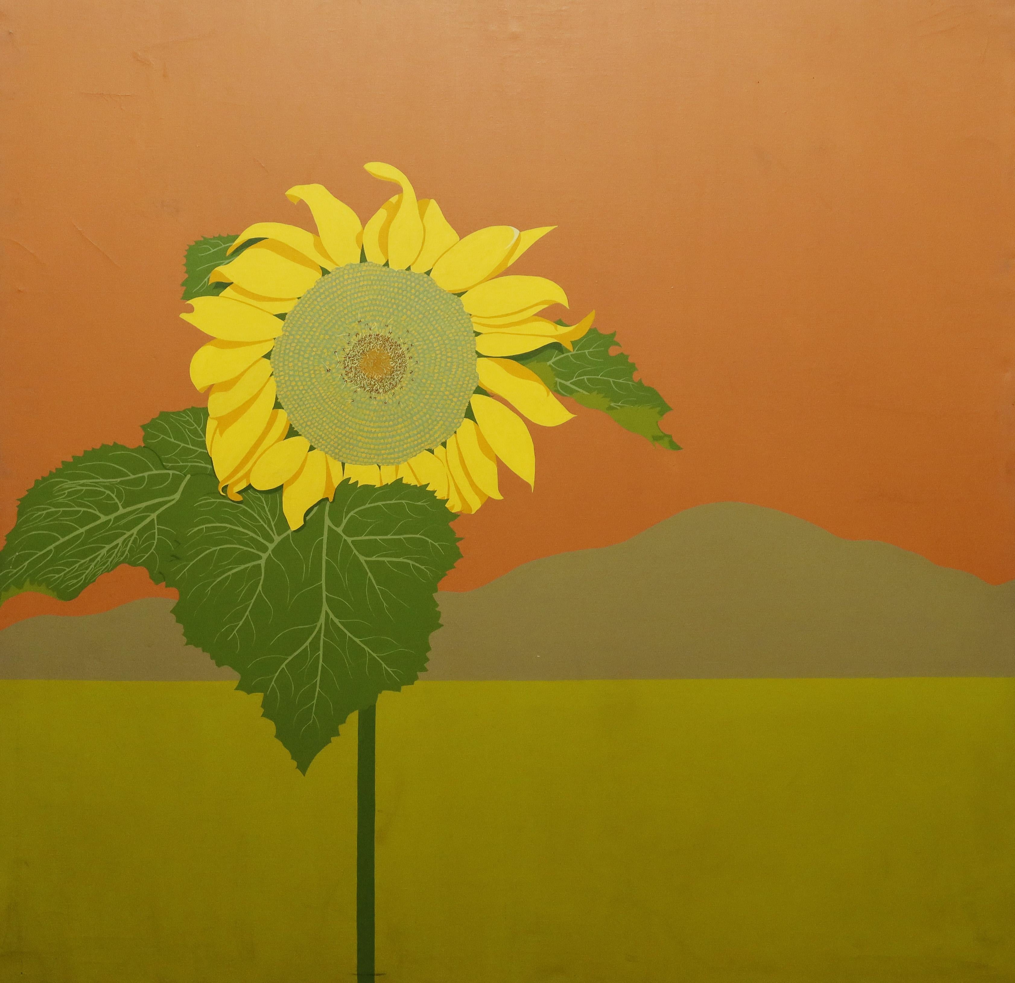Incredible Large Modernist Sunflower Portrait Framed Still Life Oil Painting For Sale 1