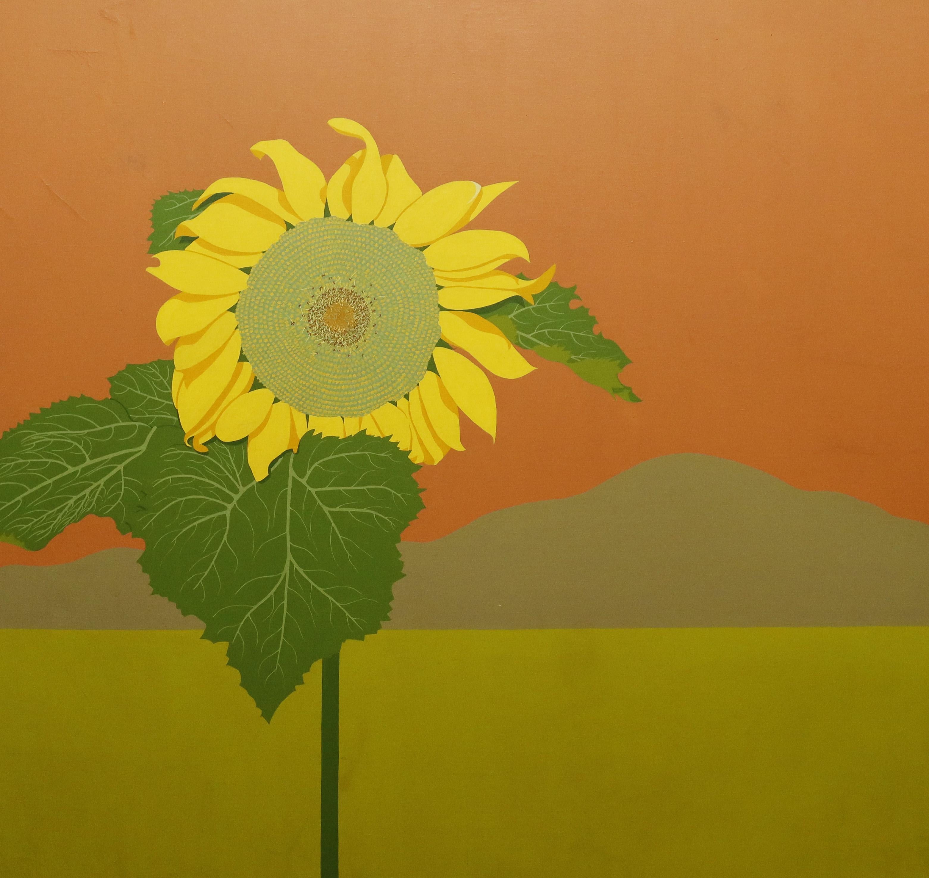 Incredible Large Modernist Sunflower Portrait Framed Still Life Oil Painting For Sale 2