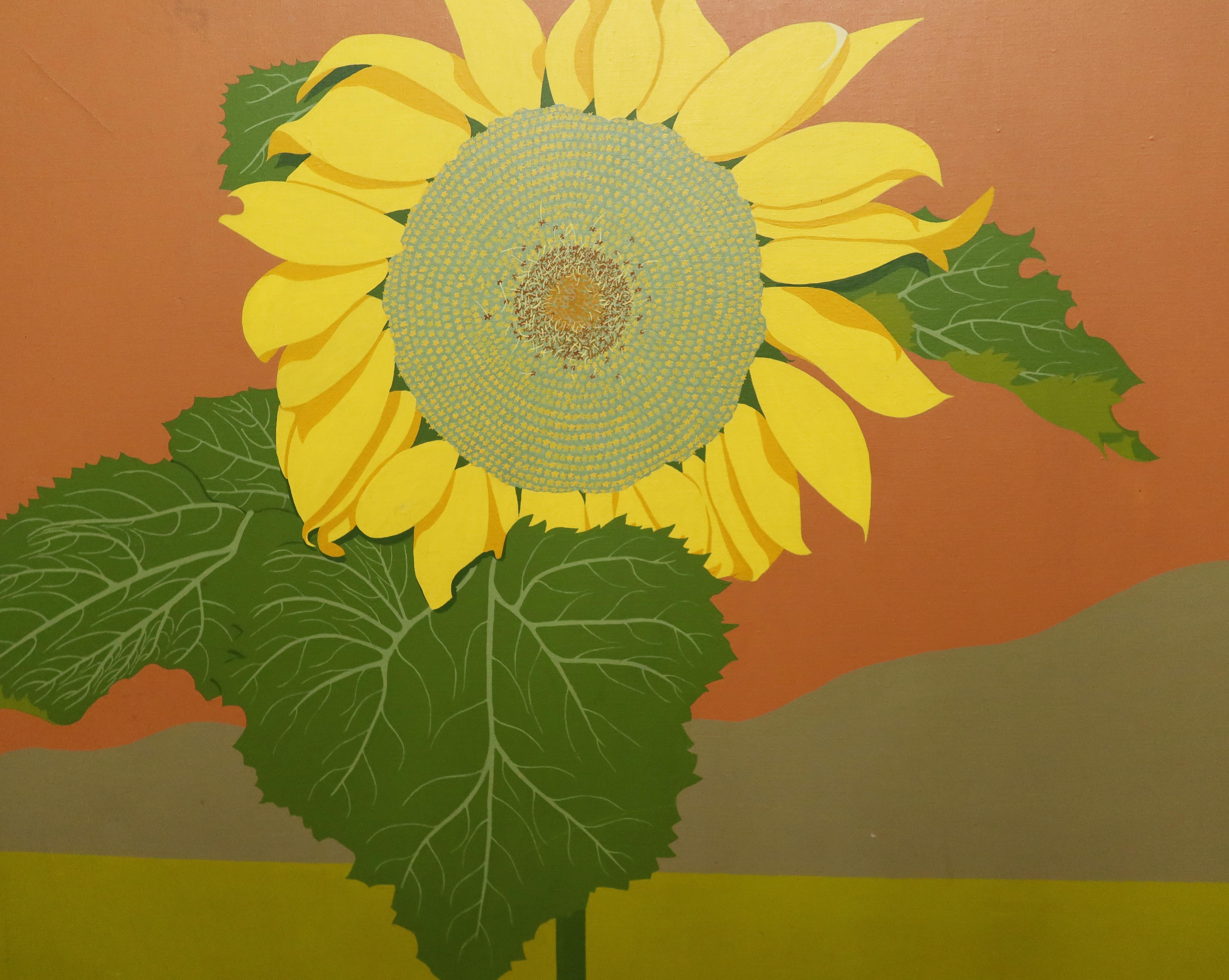 Incredible Large Modernist Sunflower Portrait Framed Still Life Oil Painting For Sale 3