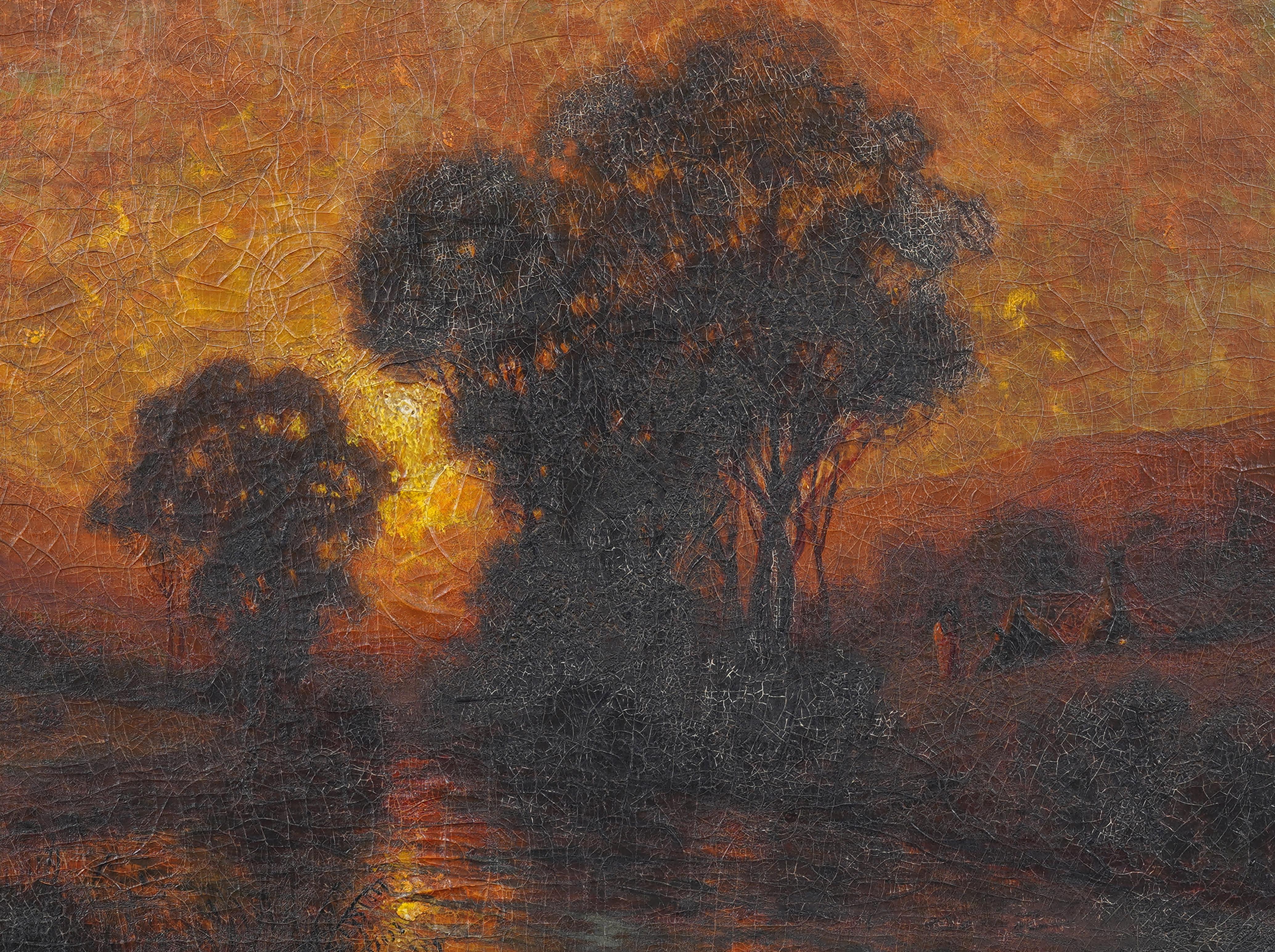 Antiguo óleo americano del siglo XIX sobre paisaje luminoso. Óleo sobre lienzo. Enmarcado. Mide 27 por 37 pulgadas en total y 20 por 30 pintado solo. En excelente estado original. Bellamente enmarcado en una moldura de madera modernista.  Excelente
