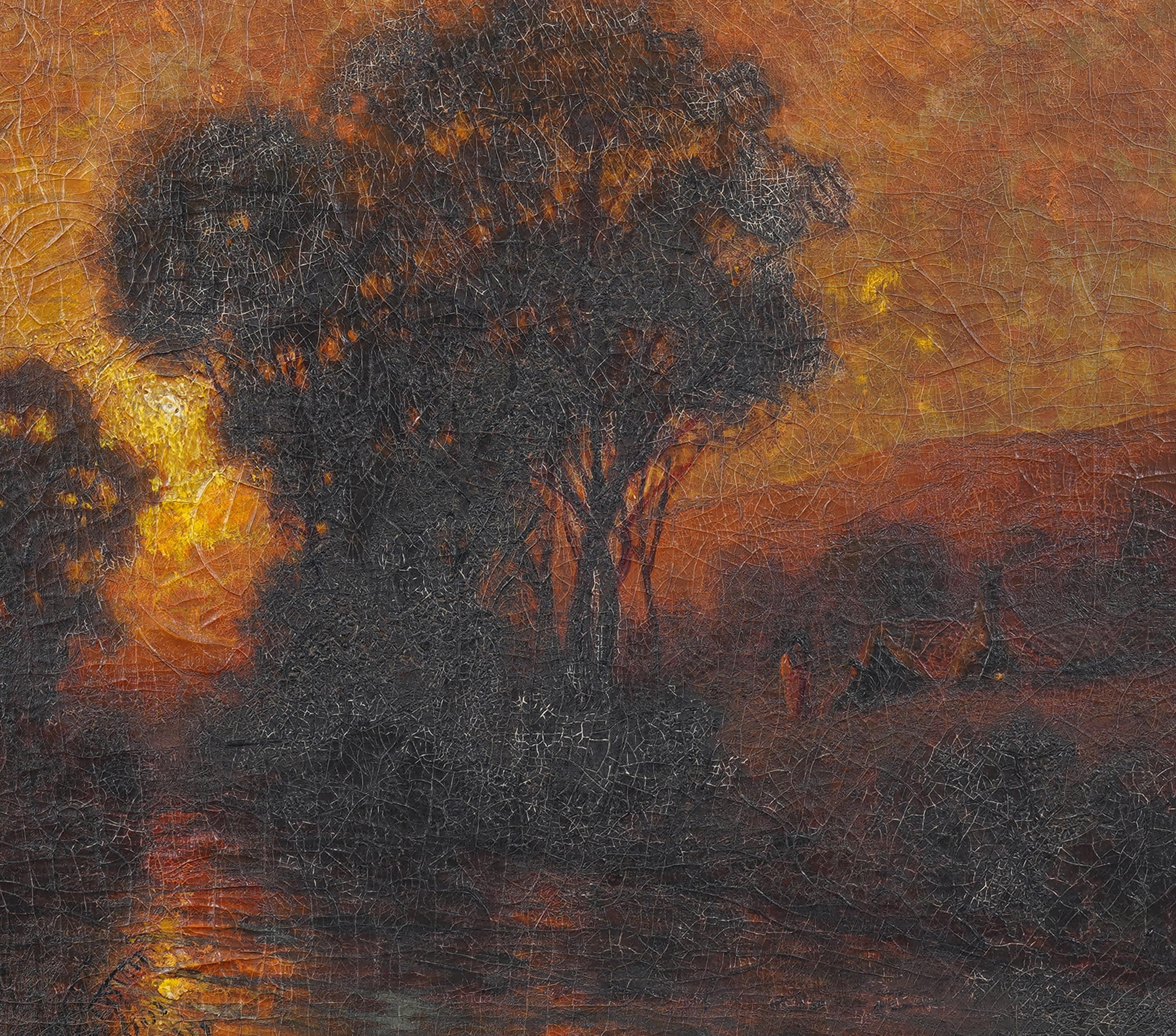 Increíble Paisaje Luminoso de la Puesta de Sol Pintura al óleo enmarcada de paisajes del siglo XIX 1
