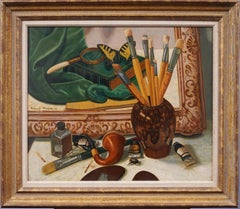 Unglaubliche Trompe L'Oeil Künstler Studio Schmetterling Stillleben gerahmt Ölgemälde