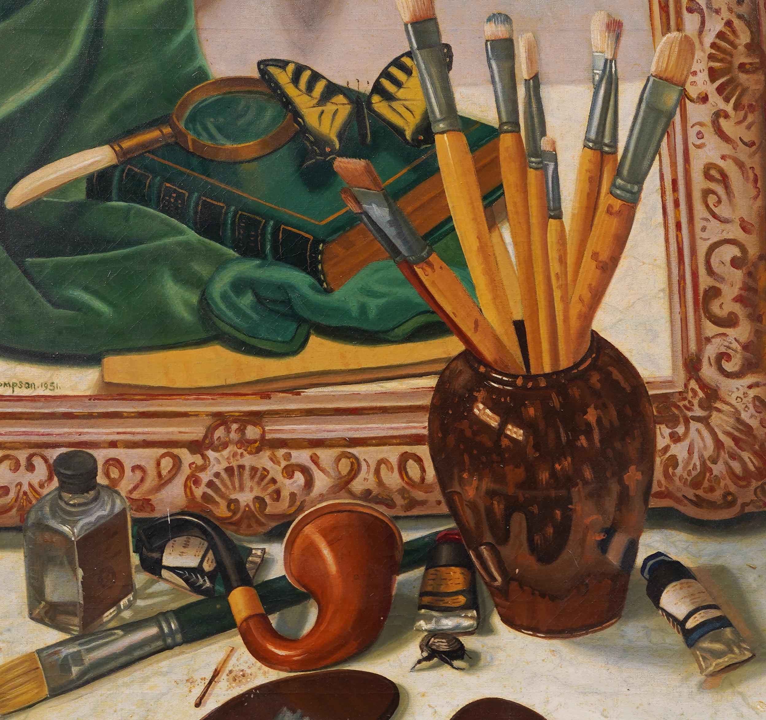 Bodegón realista al óleo muy finamente pintado.  Óleo sobre lienzo.  Firmado.  Enmarcado.  Tamaño de la imagen, 20H por 23L.