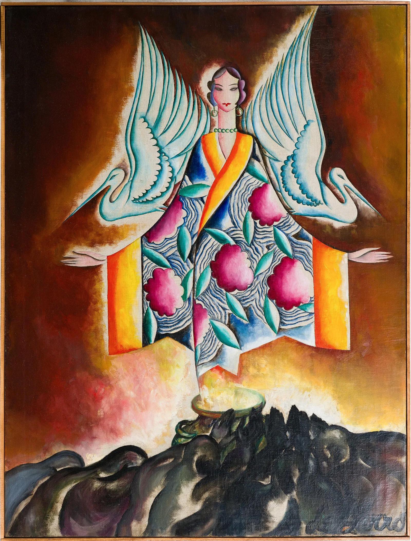Incredible Vintage Surreal Religious Framed Signed Latin American Oil Painting - Brown Figurative Painting by Unknown