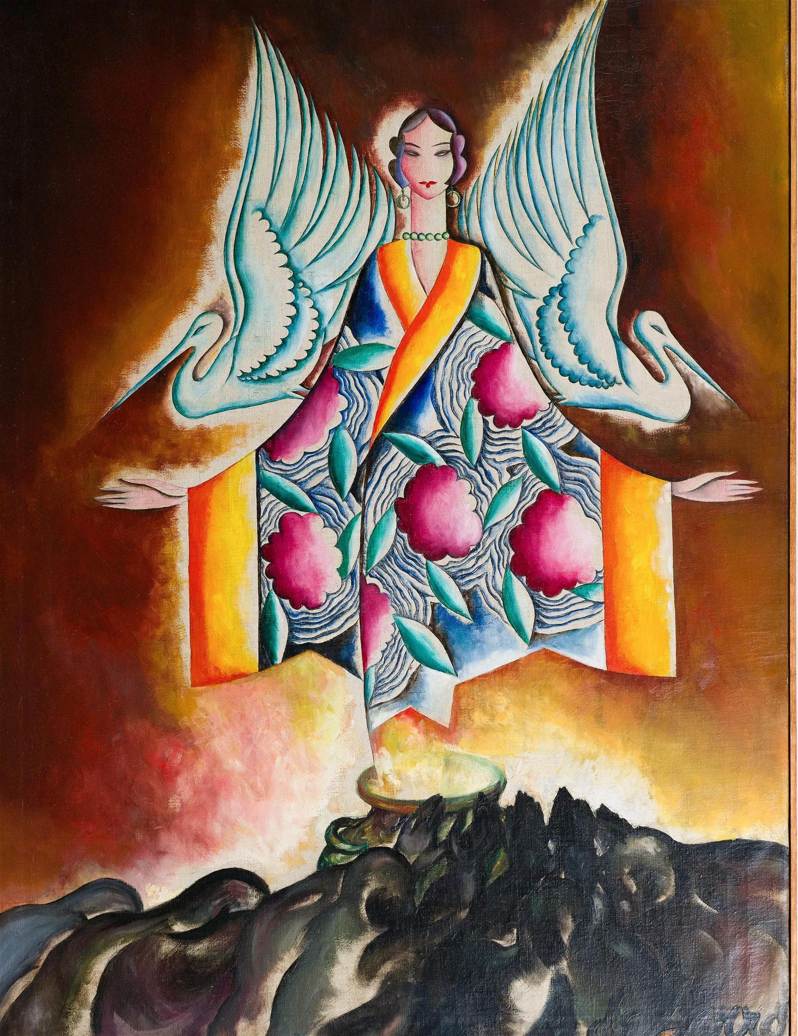 Incredible Vintage Surreal Religious Framed Signed Latin American Oil Painting For Sale 1