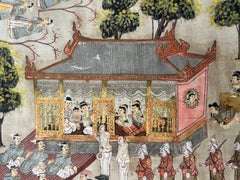 India Siglo XIX Compañía Pintura Tela Salida Rey Reina Mandalay Birmania