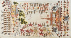 India 19th Century Company Painting Cloth Departure King Queen Mandalay Burma