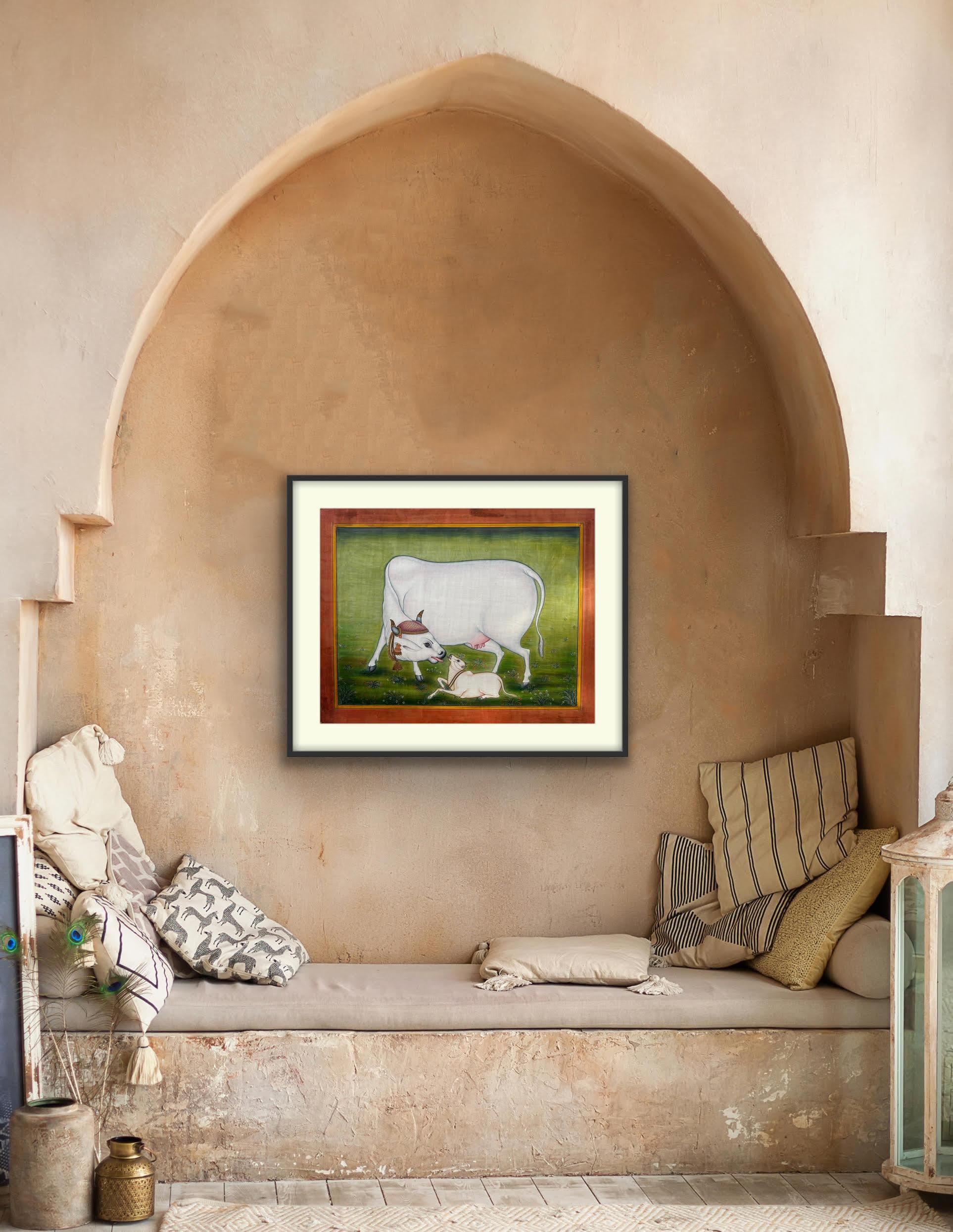 India Pintura Miniatura Vaca Becerro Pigmentos Naturales Jaipur Escuela Artista Listado en venta 5