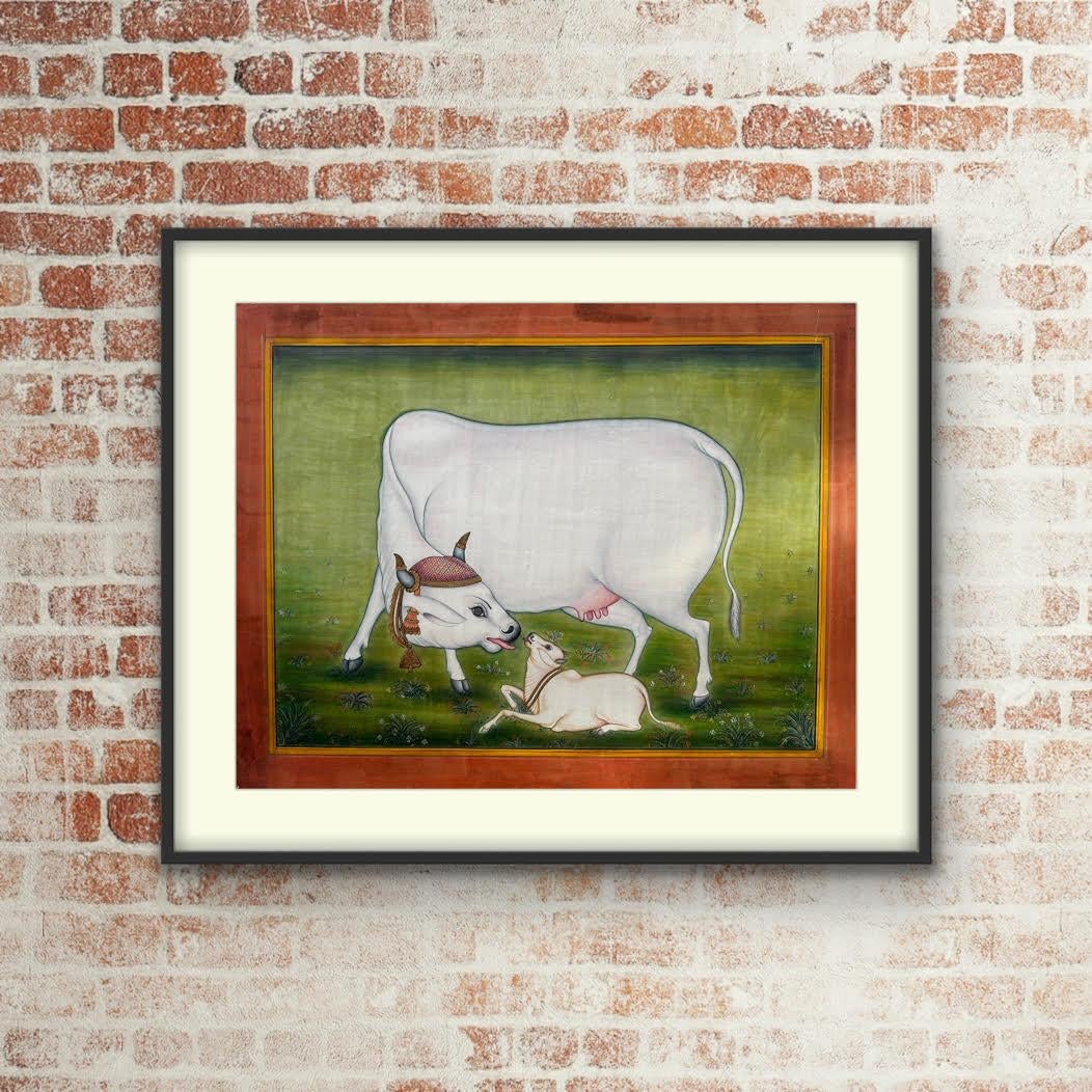 India Pintura Miniatura Vaca Becerro Pigmentos Naturales Jaipur Escuela Artista Listado en venta 6