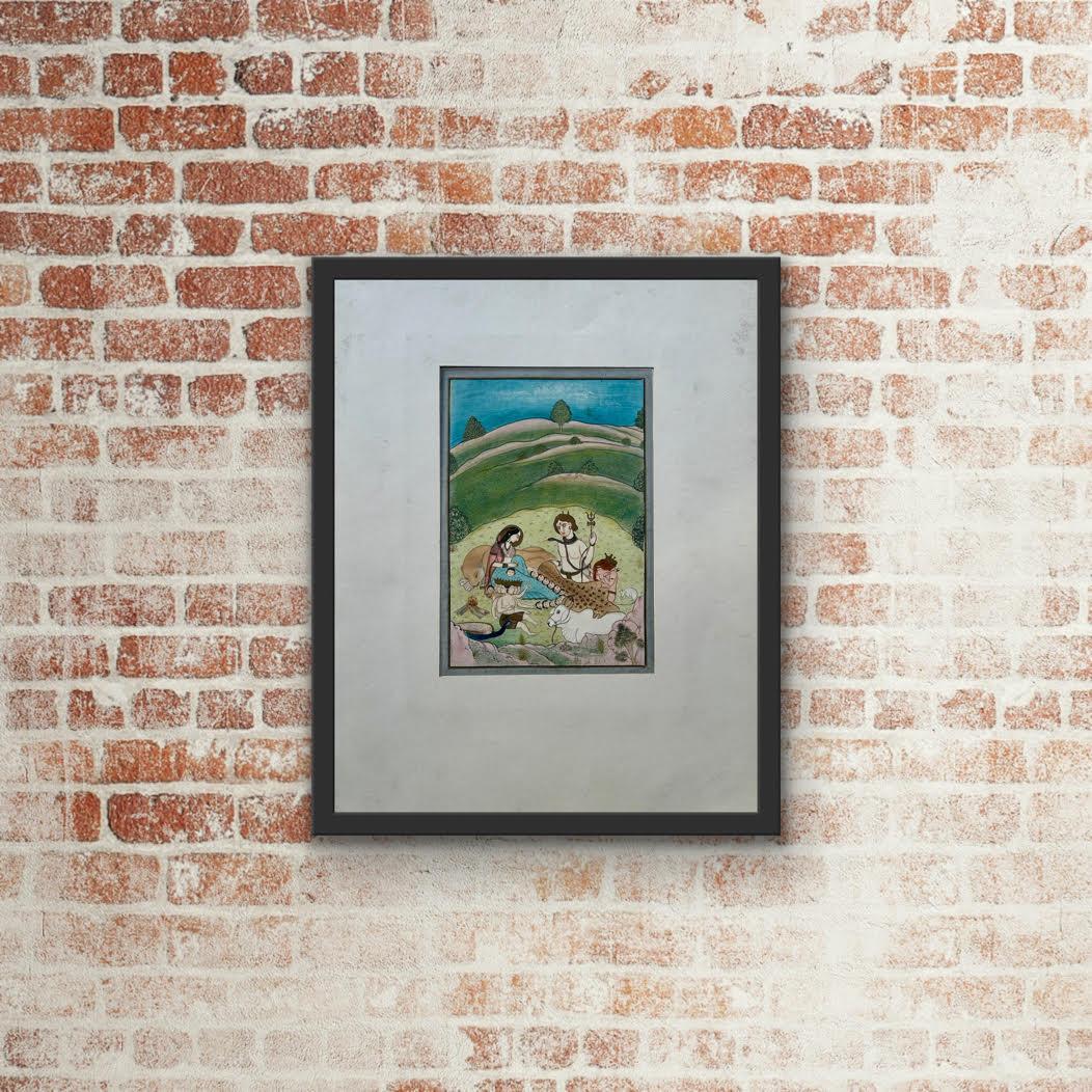 Pintura en miniatura de la India Escuela Pahari Finales del siglo XIX Escena mitológica en el bosque en venta 5