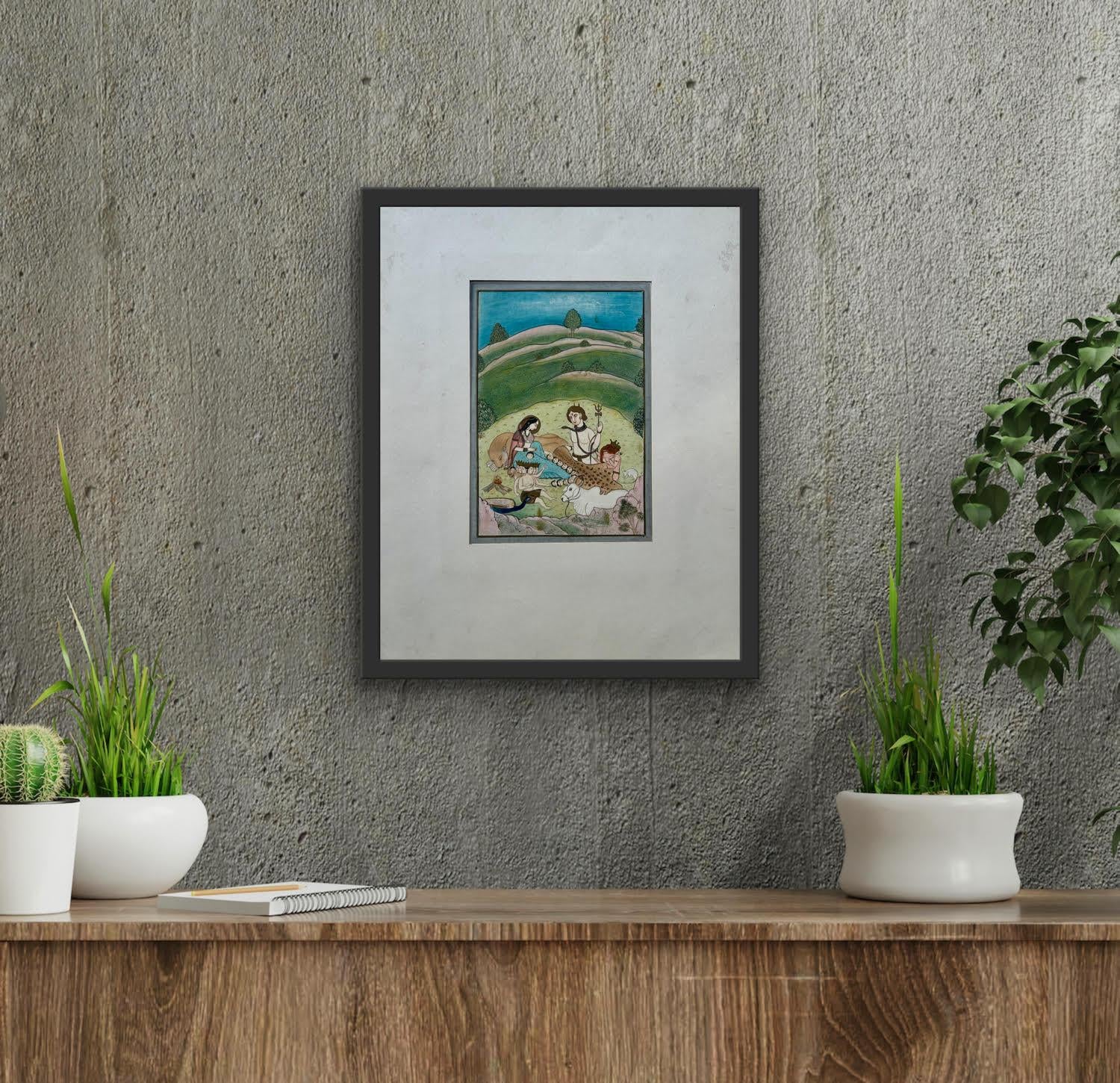 Pintura en miniatura de la India Escuela Pahari Finales del siglo XIX Escena mitológica en el bosque en venta 6