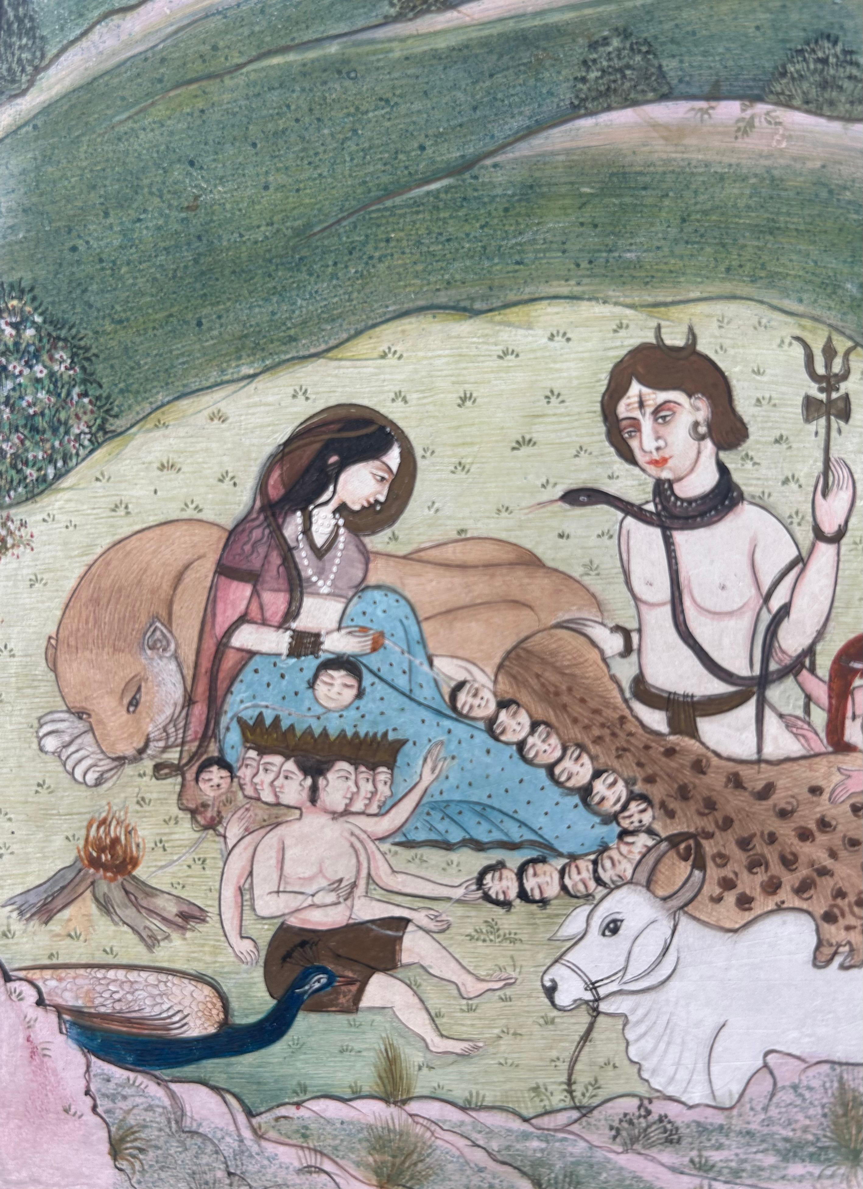 Pintura en miniatura de la India Escuela Pahari Finales del siglo XIX Escena mitológica en el bosque - Painting Otro estilo de arte de Unknown