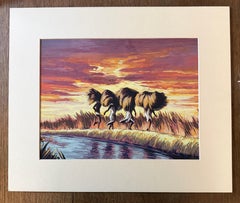 India paesaggio rurale acquerello su carta firmato Metà del XX secolo Agricoltori