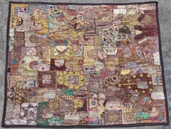 Vintage Indian Beaded & Embroidered Shisa Mosaic Textile Wall Hanging 8  Feet Long