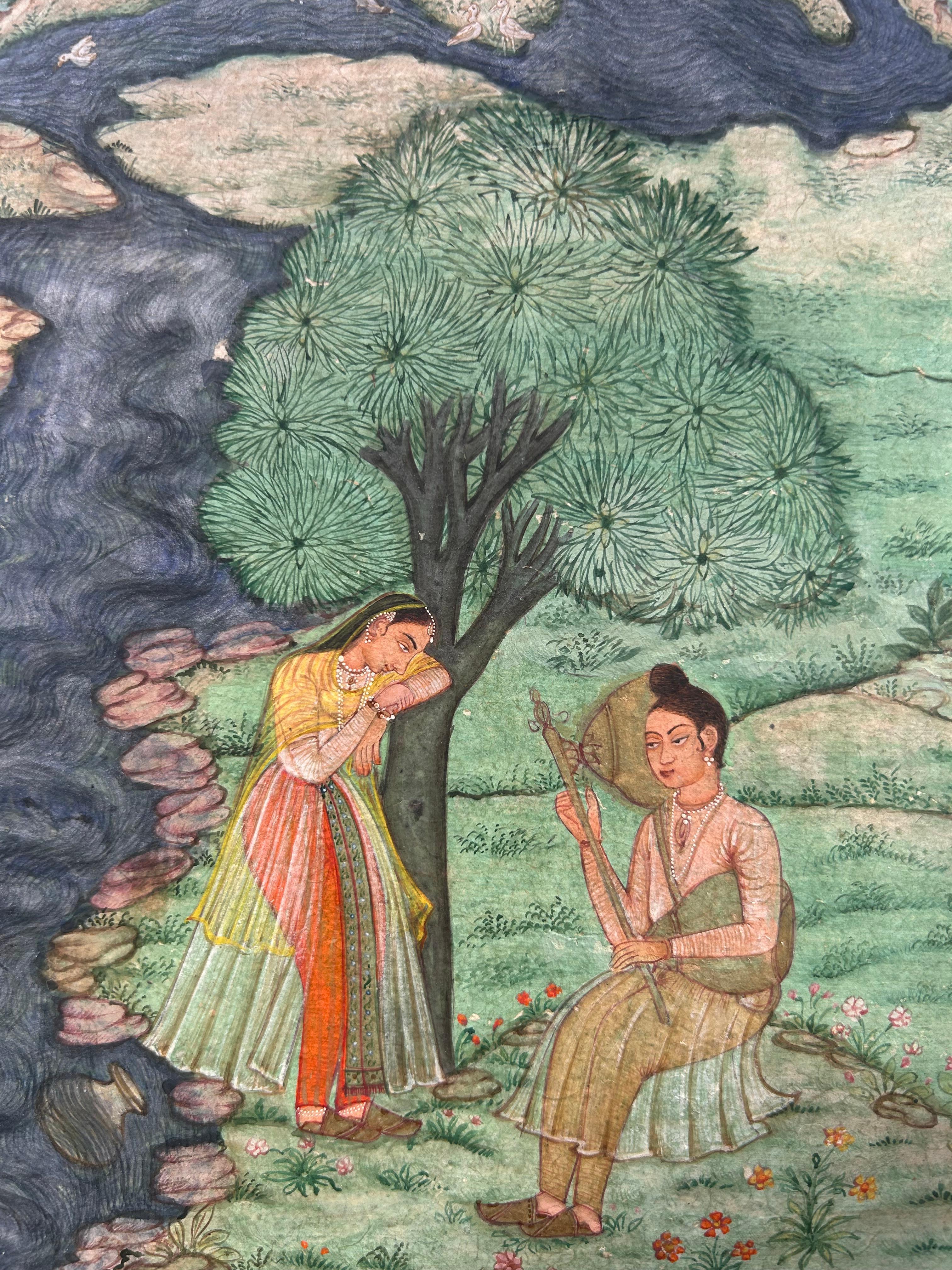 Miniatura India Escuela Deccan c1780 Ragamala Naturaleza Figuras Río Árboles - Painting Otro estilo de arte de Unknown