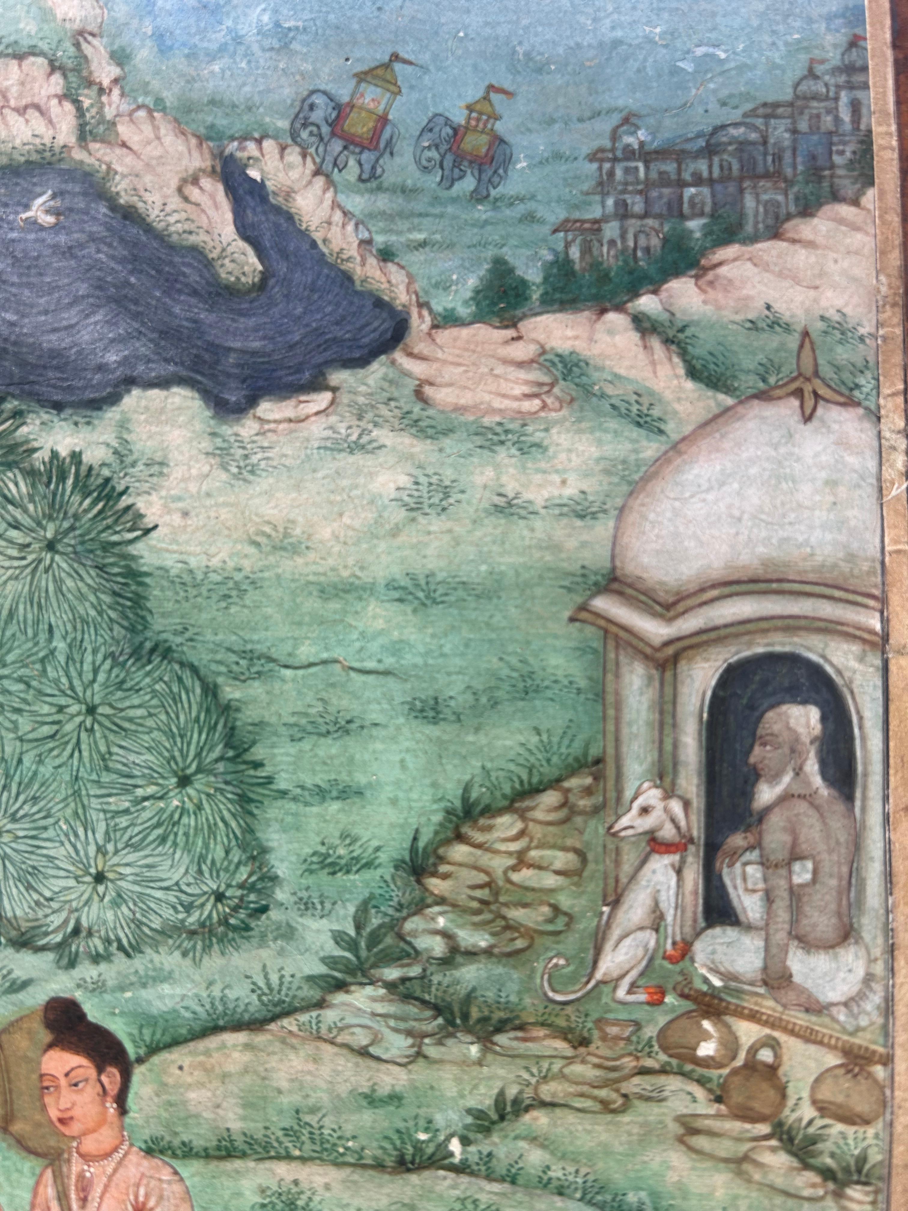 Miniatura India Escuela Deccan c1780 Ragamala Naturaleza Figuras Río Árboles - Landscape Painting Gris de Unknown