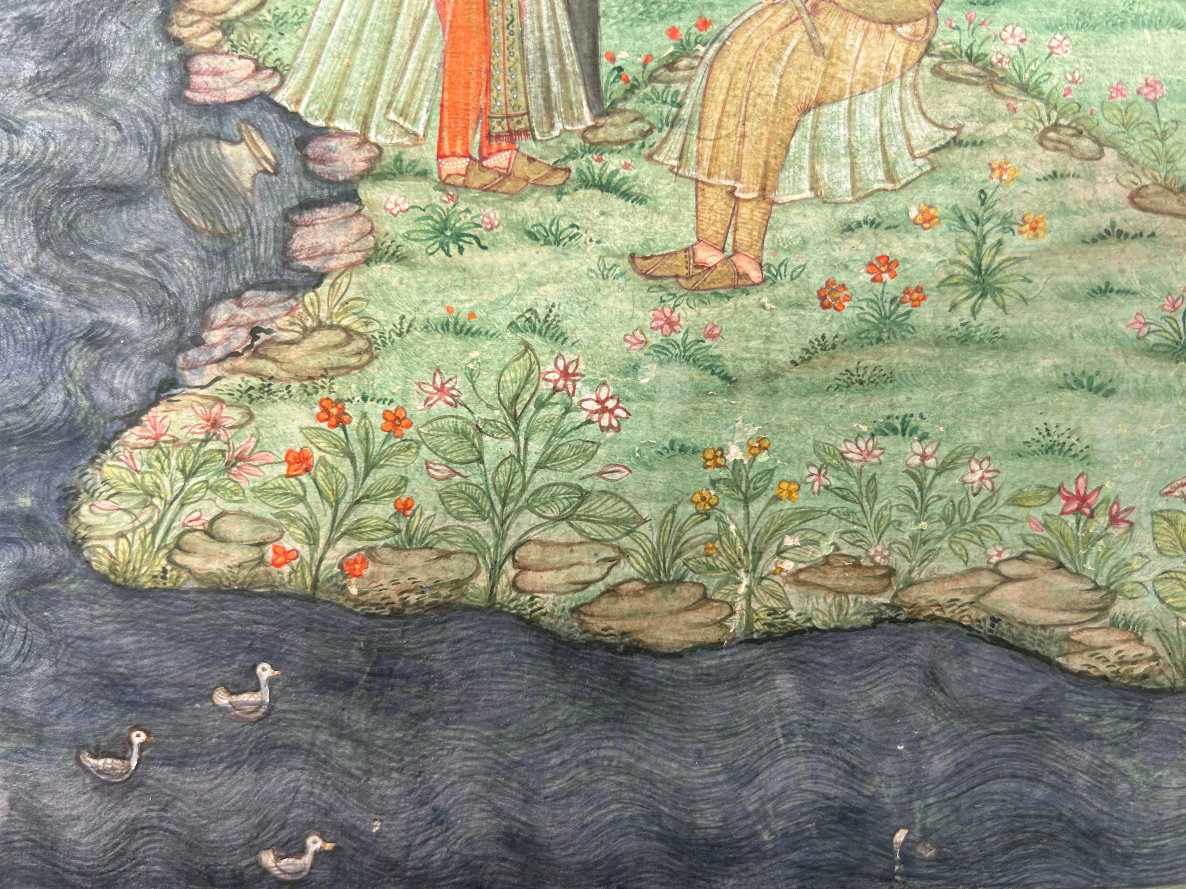 Miniatura India Escuela Deccan c1780 Ragamala Naturaleza Figuras Río Árboles en venta 1