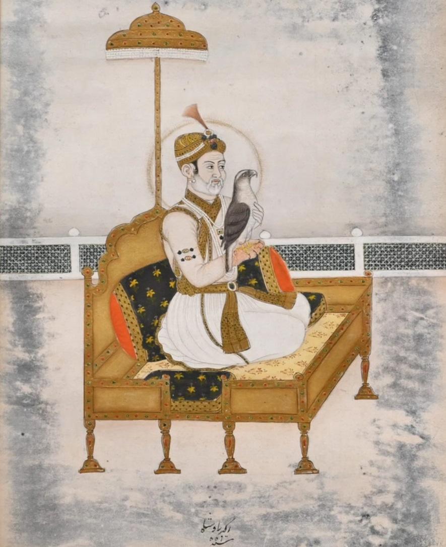 Unknown Portrait Painting - Indian Miniature Portrait of Emperor Akbar Shah II , 18th cent.