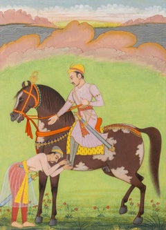 Indian Mughal Emperor on Horseback Gouache