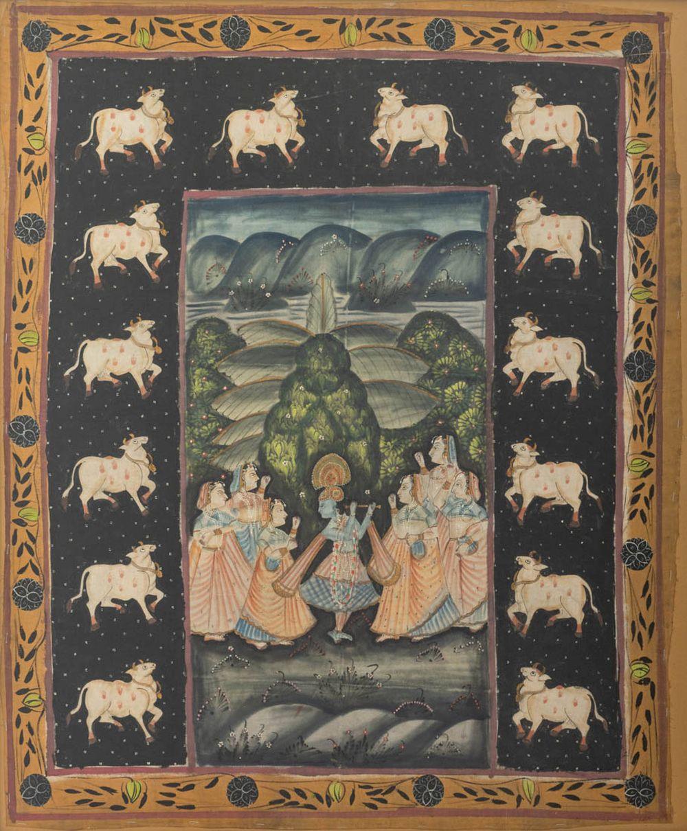 Indian Pichwai Painting, 19th C. - Black Figurative Painting by Unknown