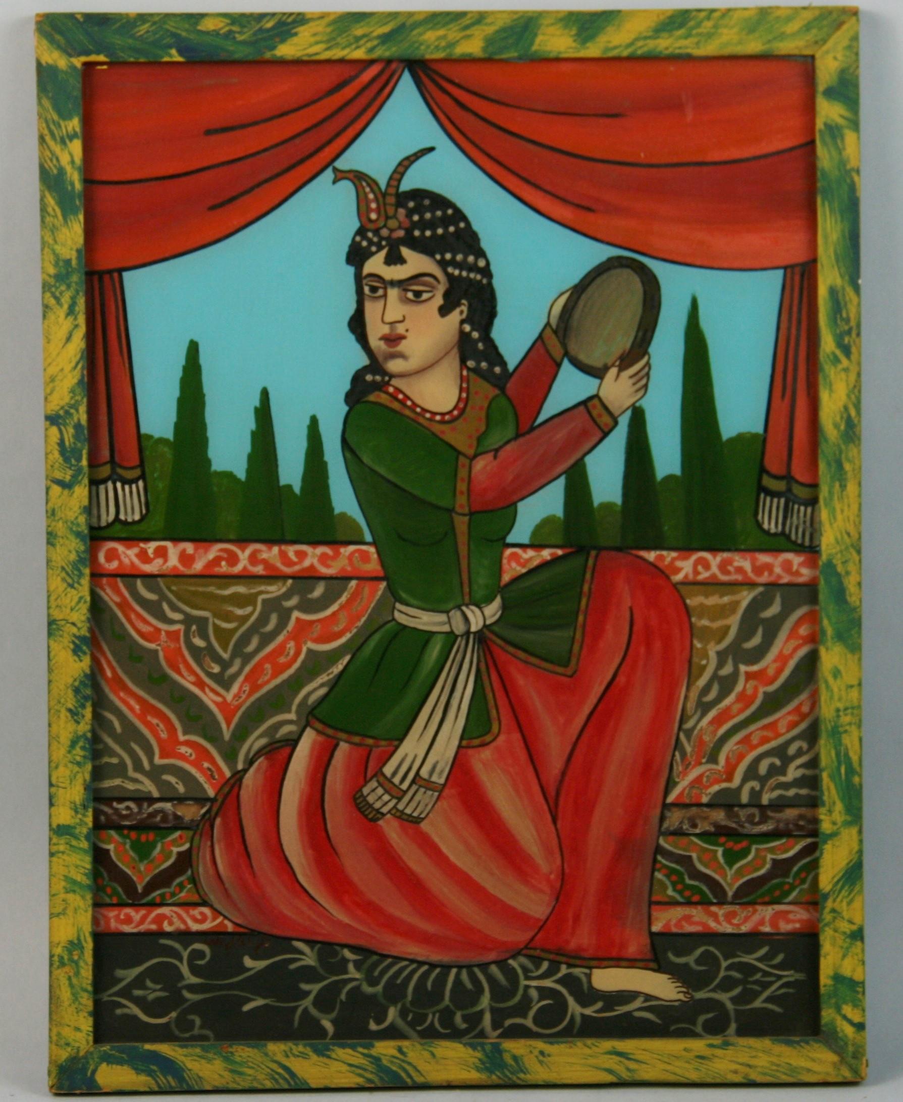 Unknown Figurative Painting - Indian Raj Dancer Reverse Painting on Glass Painting 