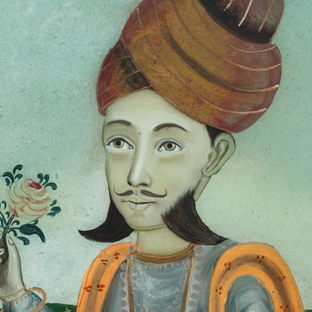 Indian Reverse Glass Painted Portrait of Nobleman For Sale 3