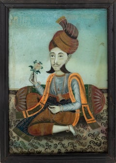 Indian Reverse Glass Painted Portrait of Nobleman