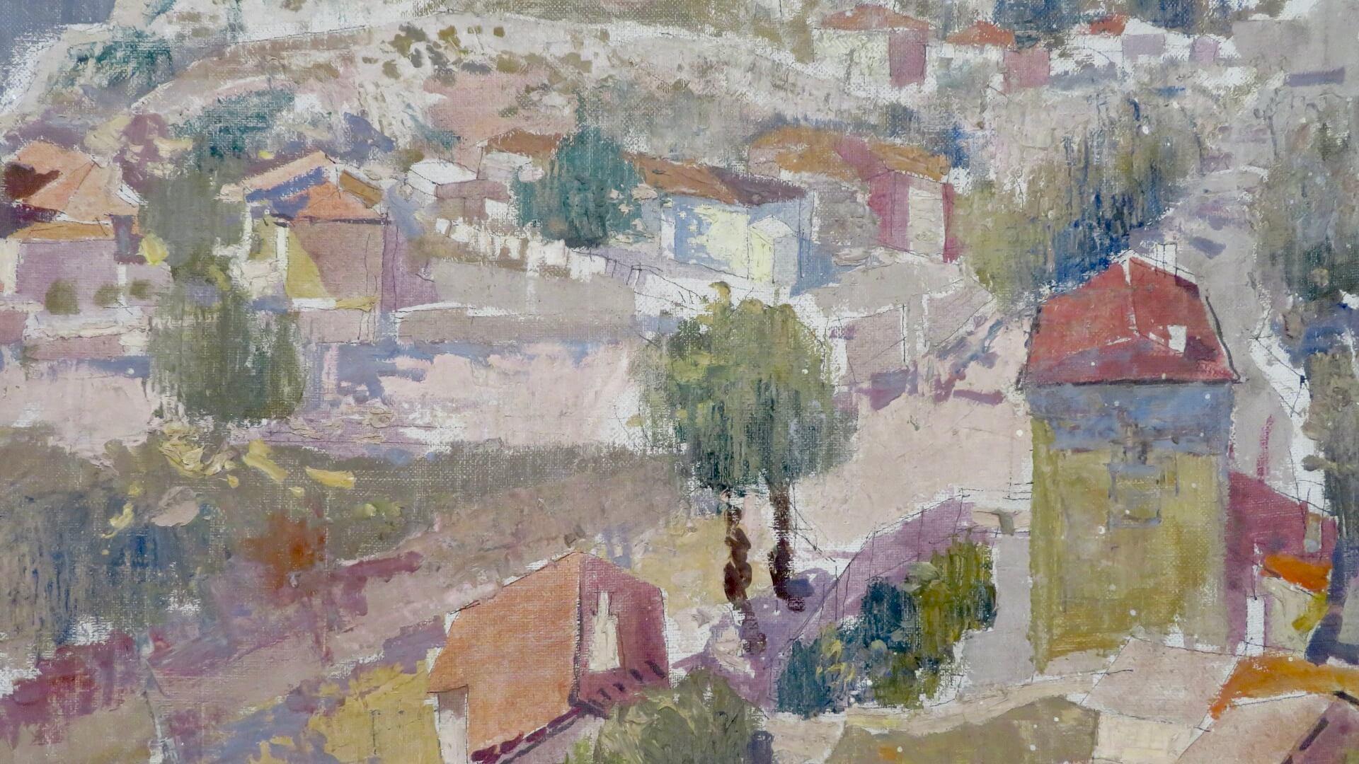Pittura ad olio di paesaggio impressionista europeo del XX secolo firmata in modo indistinto 3
