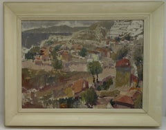Pittura ad olio di paesaggio impressionista europeo del XX secolo firmata in modo indistinto