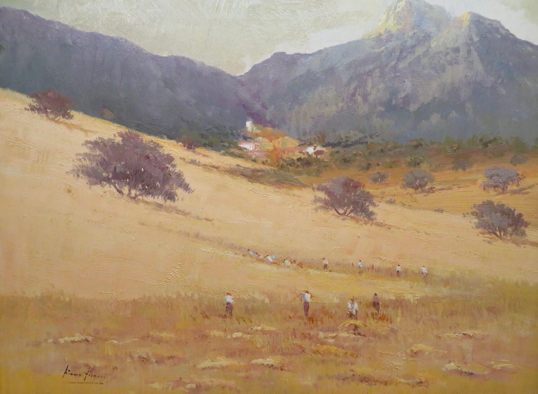 Undeutlich signiert 20. Jahrhundert SPANIEN Impressionist Ölgemälde WHEAT FIELDS – Painting von Unknown