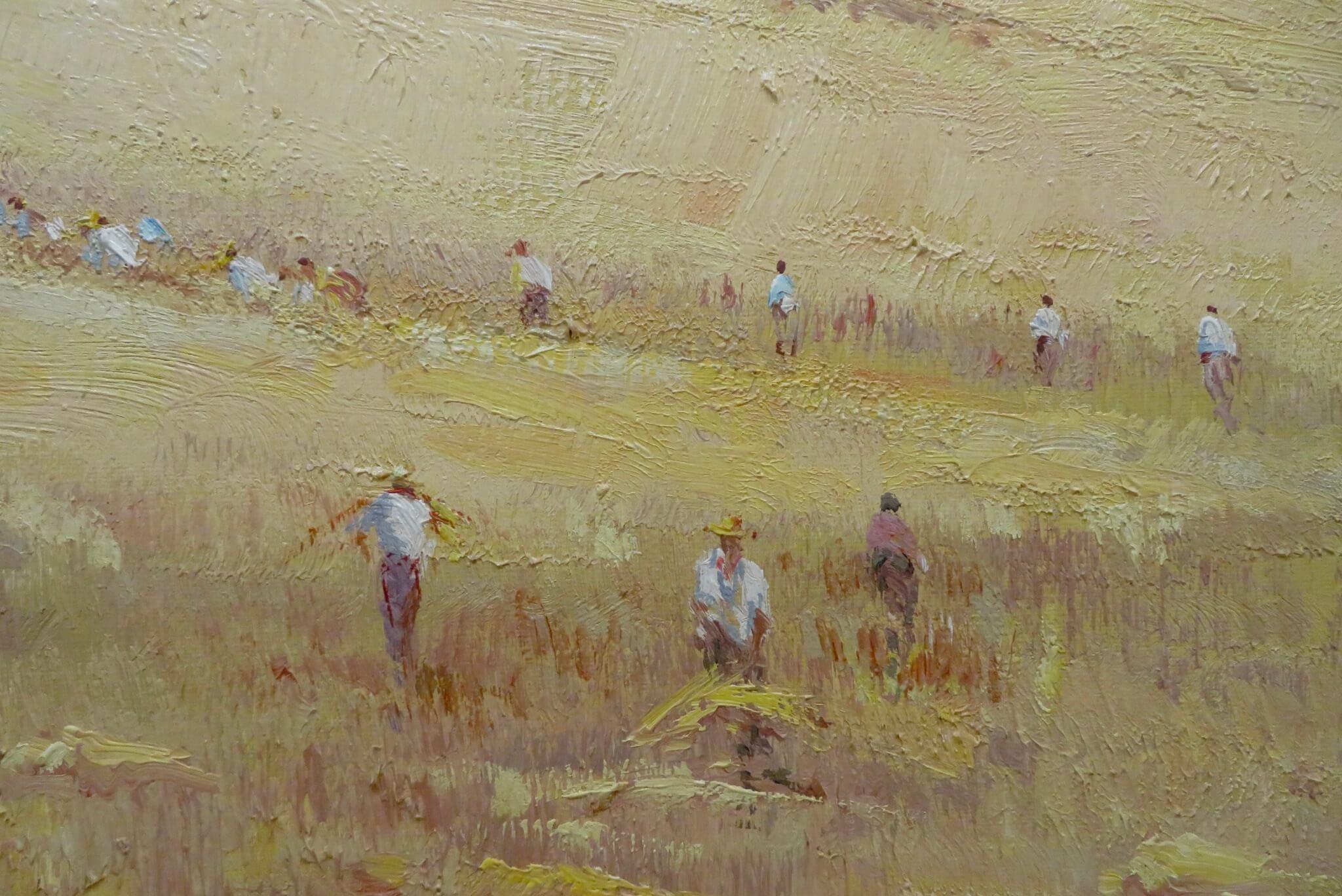 Undeutlich signiert 20. Jahrhundert SPANIEN Impressionist Ölgemälde WHEAT FIELDS (Braun), Landscape Painting, von Unknown