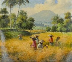 Vintage Indonesian Landscape - Original Oil on Canvas Bali School - Mid 20th Century
