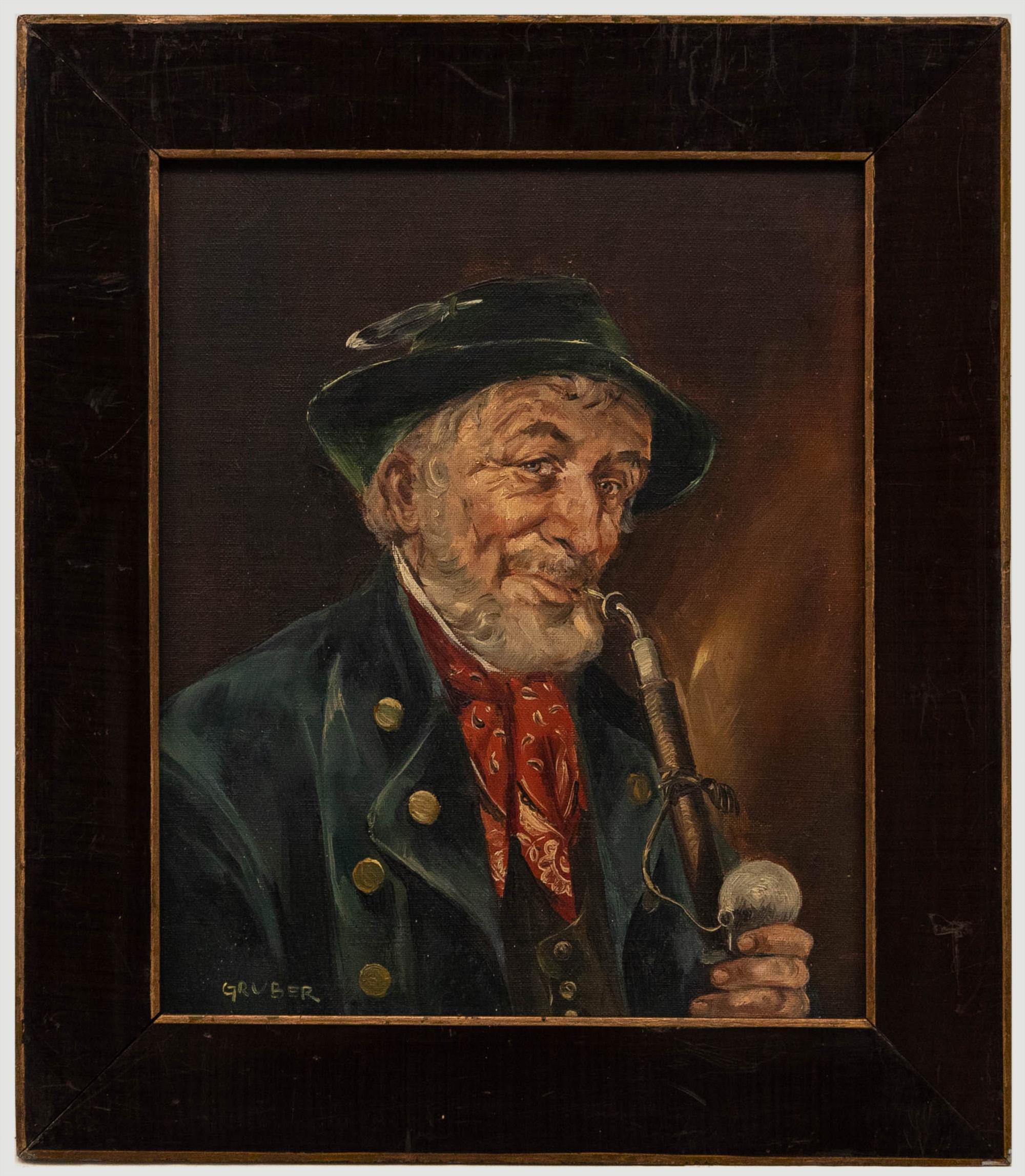Unknown Portrait Painting - Inge Gruber - Framed 20th Century Oil, Portrait of a Bavarian Gentleman