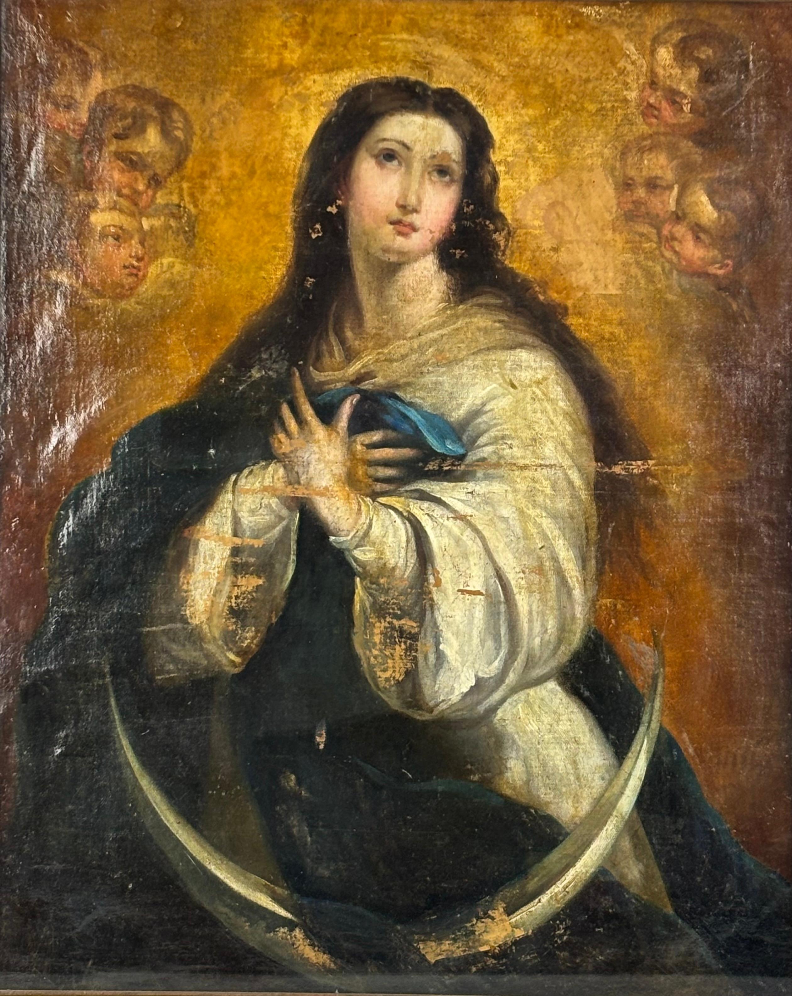 Unknown Figurative Painting - Immaculate Conception Oil on Canvas Religious Painting, Framed